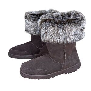 Rampage Ashlee Brown Suede Leather Faux Fur Boot Size 7